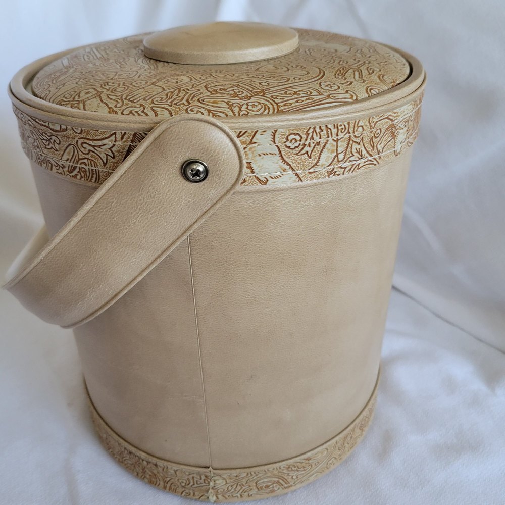 Vintage Georges Briard Padded Tan Faux Leather Ice Bucket Western Details